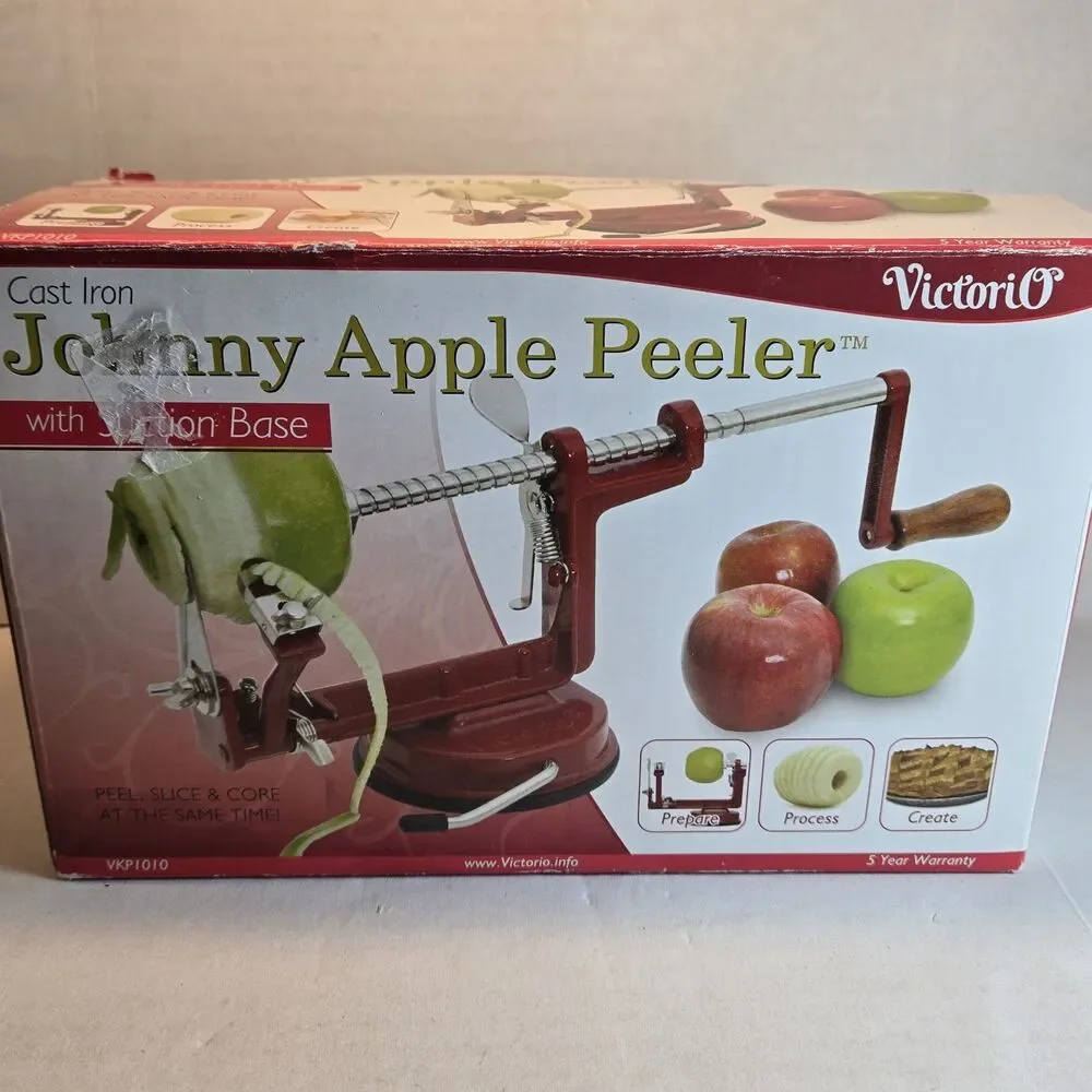 Apple Peeler by VICTORIO Peeler/Slicer -StrongSuction Base Red In Original Box